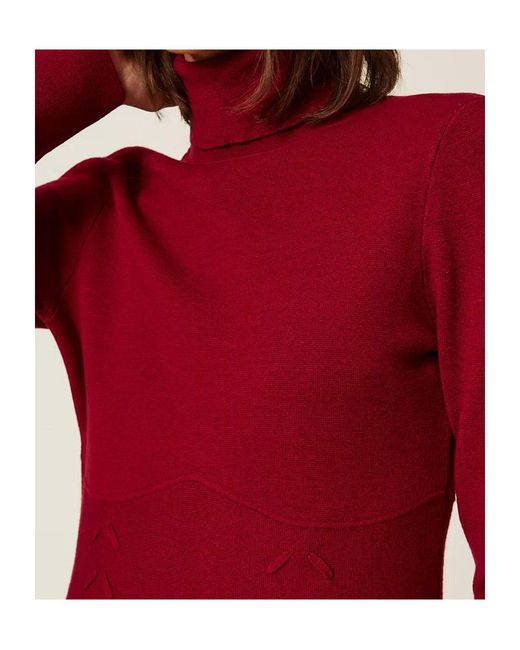 Twinset Red High-Neck Knit Dress