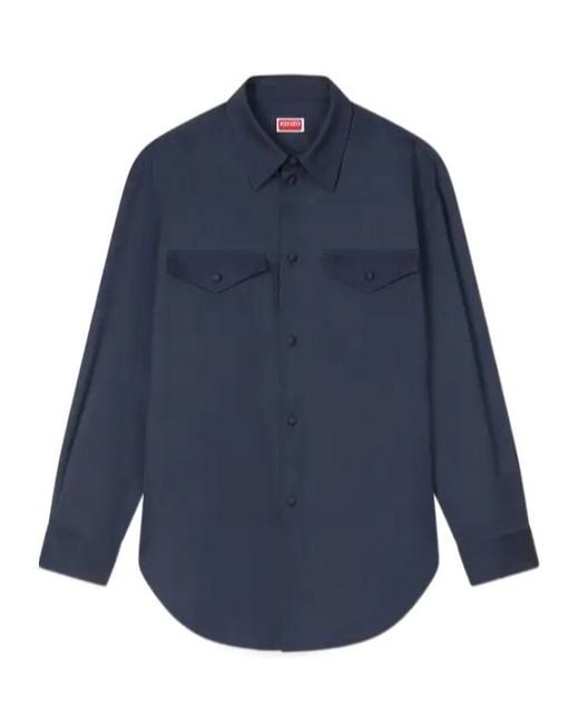 KENZO Blue Curved Hem Overshirt