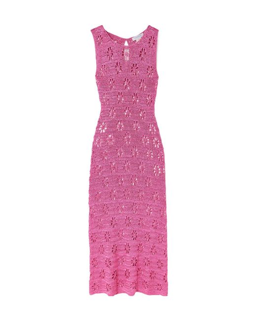 Calle Del Mar Pink Crocheted Midi Dress