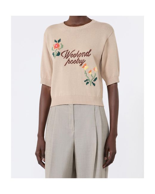 Weekend by Maxmara Natural Wkdfiacre Logo Intarsia Knitted Top