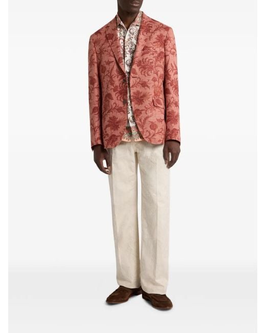 Etro Pink Single-Breasted Wool-Blend Jacket With Floral Motif for men