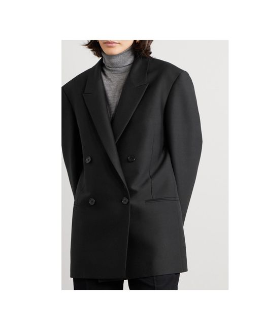 The Row Black Wilsonia Double-Breasted Wool Suit Jacket
