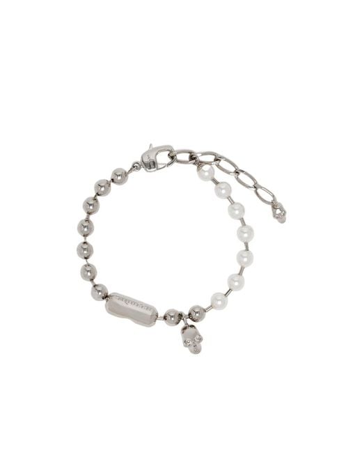 McQueen Metallic Skull Embellished Bracelet for men