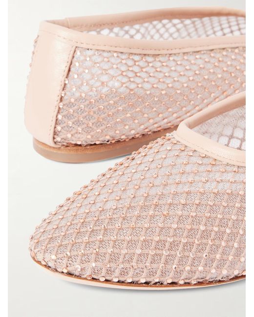 Staud Pink Alba Crystal-Embellished Mesh Ballet Flats