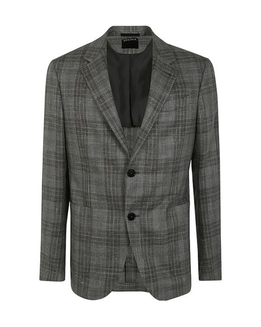 Zegna Gray Single Breasted Checked Tailored Blazer for men