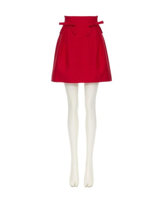 Valentino Red Bow Detailed Pleated Mini Skirt