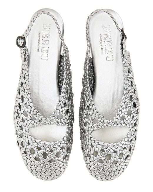 Hereu White Slingback Braided Flat Shoes