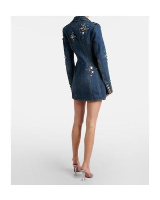 Area Blue Embellished Denim Blazer Dress