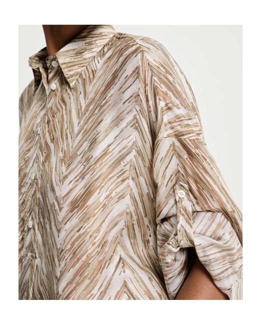 Brunello Cucinelli Natural Silk Chevron Shirt Dress