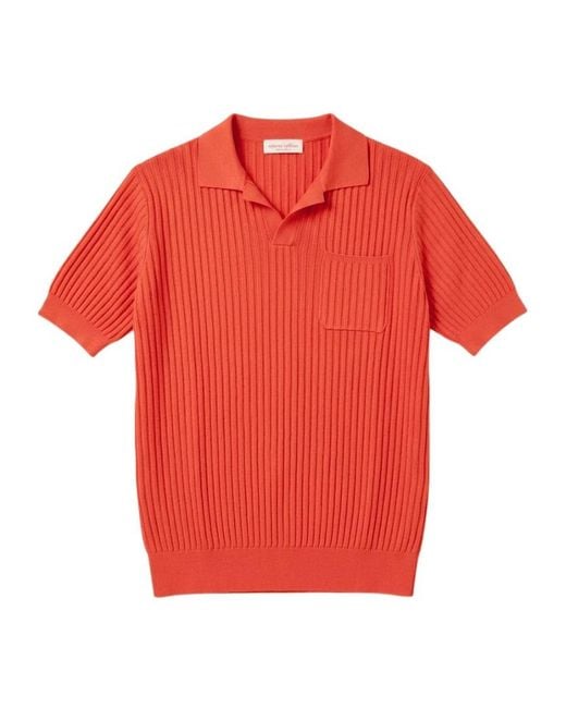 Roberto Collina Red Ribbed Polo Shirt for men