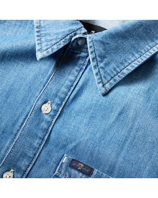 7 For All Mankind Blue Button-Down Denim Shirt for men