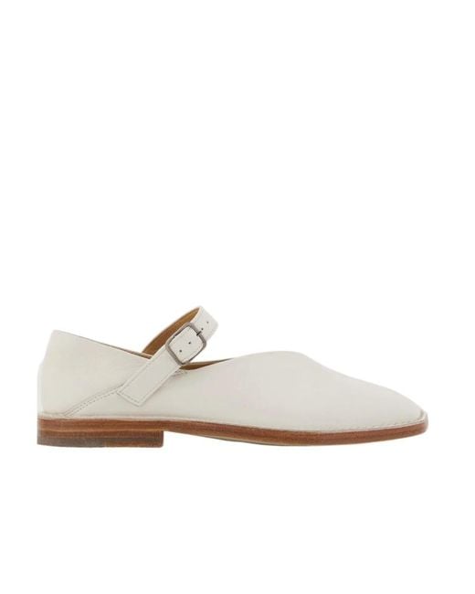 Lemaire White Square-Toe Buckle Fastened Ballet Flats