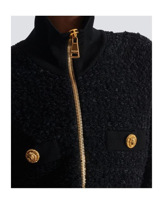 Balmain Black Tweed Bomber Jacket