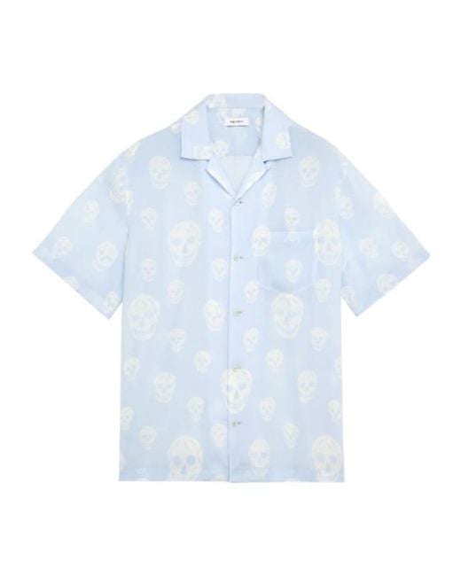 McQueen Blue Skull Printed Hawaian Shirt for men