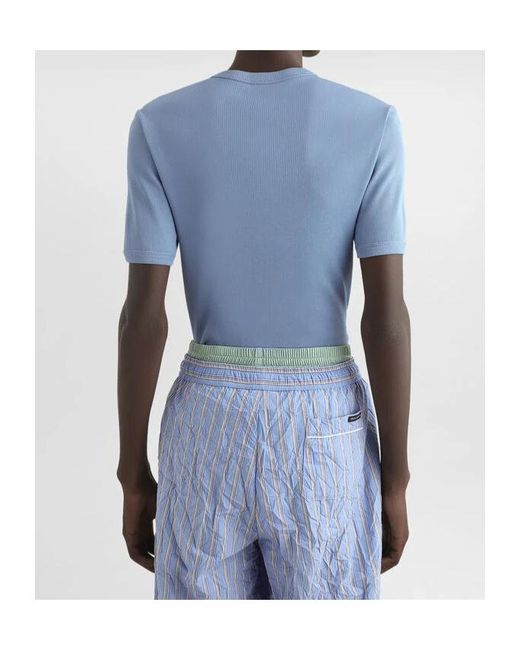Dolce & Gabbana Blue Serafino Logo Patch Ribbed T-Shirt for men