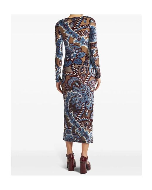 Etro Blue Jacquard Velvet Tulle Dress