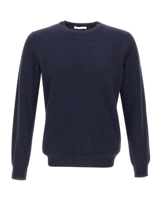 Kangra Cashmere Blue Kangra Ribbed Crew Neck Knitted Sweater for men