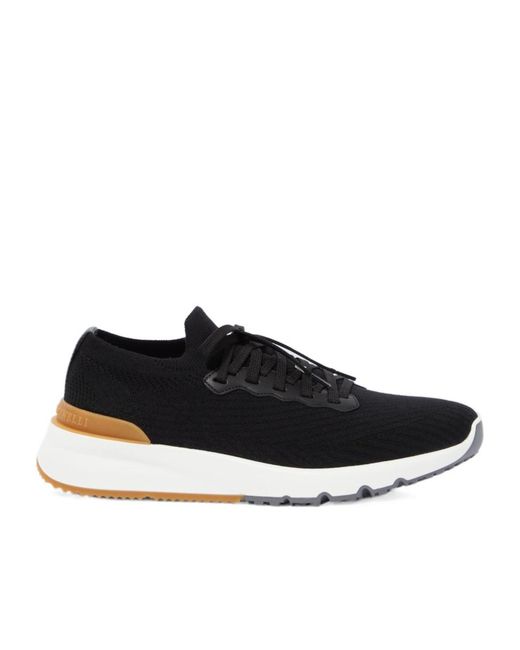 Brunello Cucinelli Black Leather-Trimmed Knit Sneakers for men
