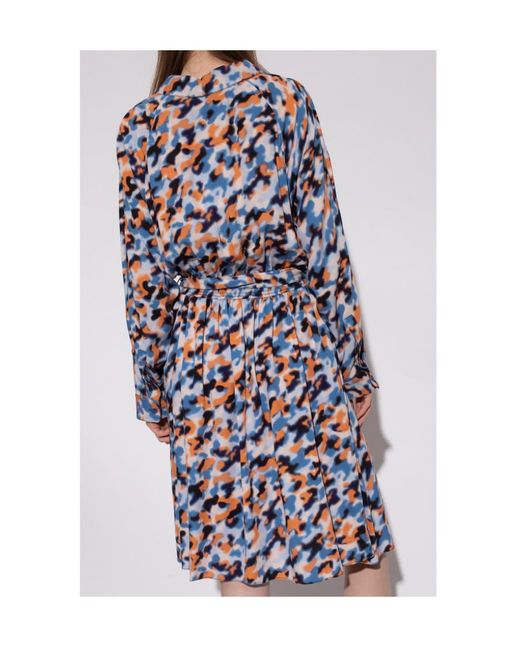 KENZO Blue Abstract-Print Drawstring-Waist Midi Dress