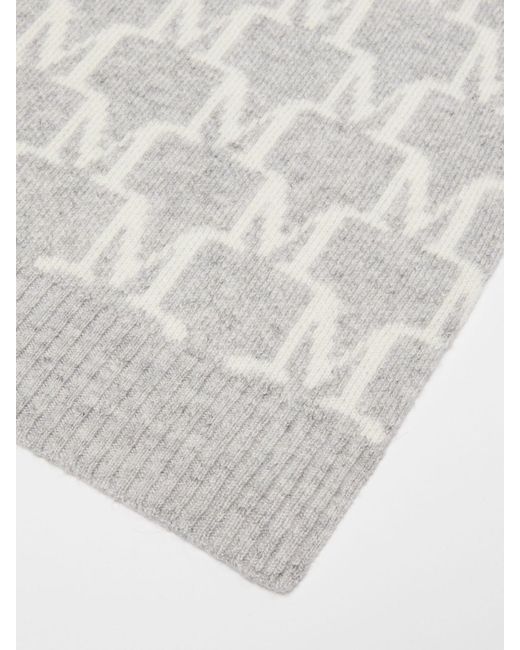 Max Mara Gray Orli Monogram Knit Scarf