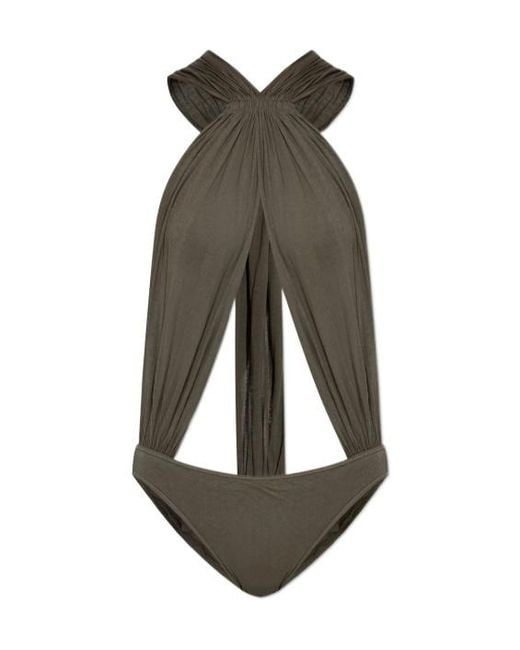 Rick Owens Gray Draped Halterneck Bodysuit