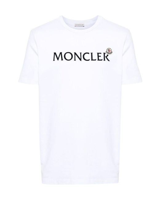 Moncler White Flocked-Logo Cotton T-Shirt for men