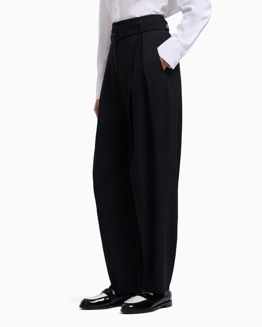 Emporio Armani Blue Pleated Belted Trousers
