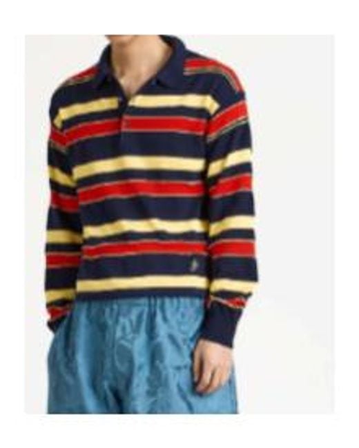 J.W. Anderson Blue Jw Anderson Knitted Striped Rugby Polo Top for men