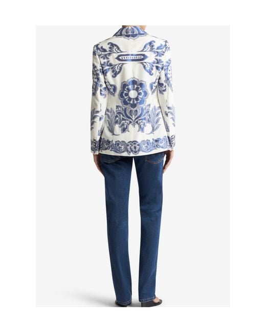 Etro Blue Jacket With Fil Coupé Jacquard Floral Motif