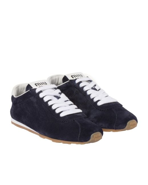 Miu Miu Blue Plume Suede Sneakers