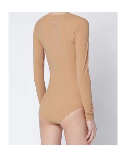 MM6 by Maison Margiela White Long Sleeved Crewneck Bodysuit