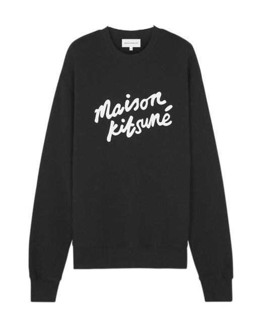 Maison Kitsuné Black Maison Kitsuné Logo Printed Crewneck Sweatshirt for men