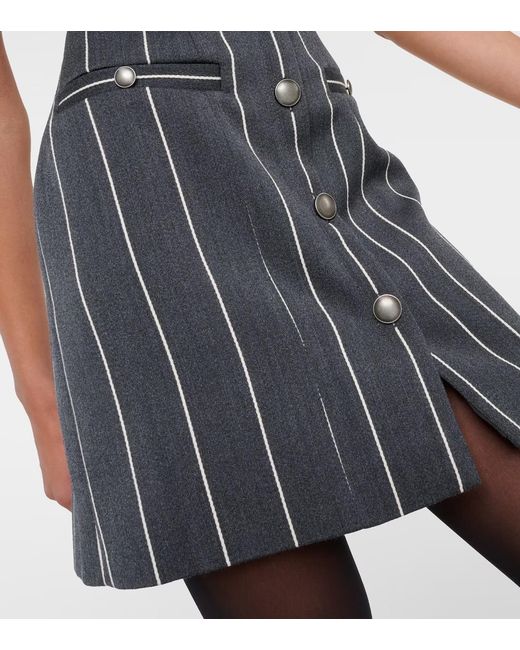 Alessandra Rich Black Pinstripe Wool-Blend Minidress