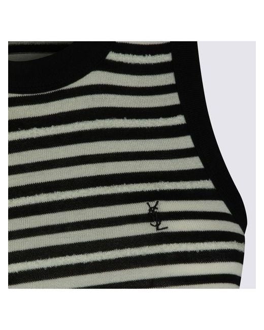 Saint Laurent Black Striped Logo Tank Top