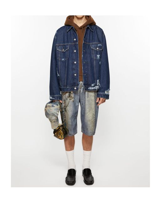 Acne Blue Relaxed Fit Distressed Denim Jacket for men