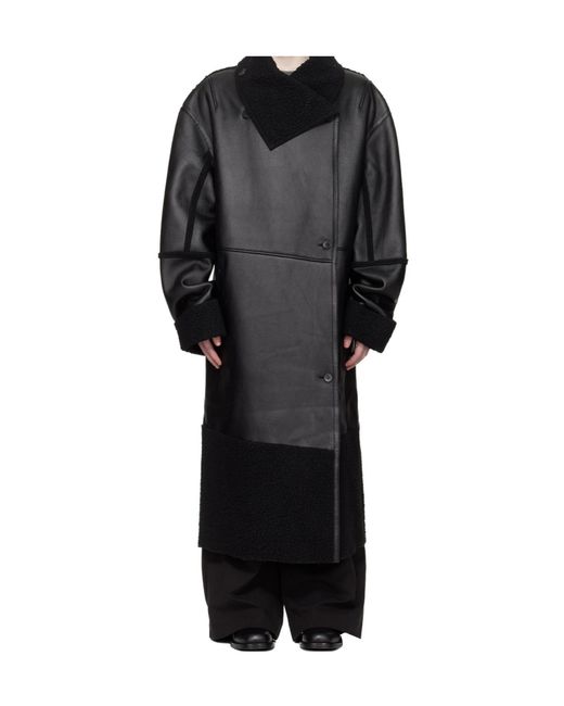 Entire studios Black Shearling Long Coat for men