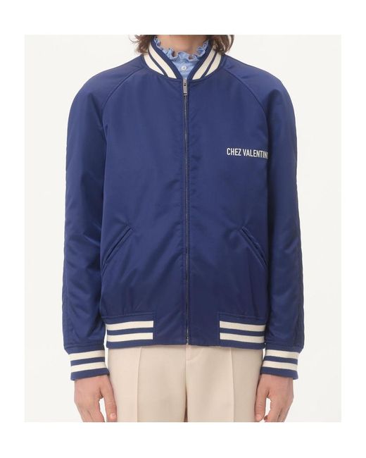 Valentino Blue Logo Printed Zip-Up Jacket for men