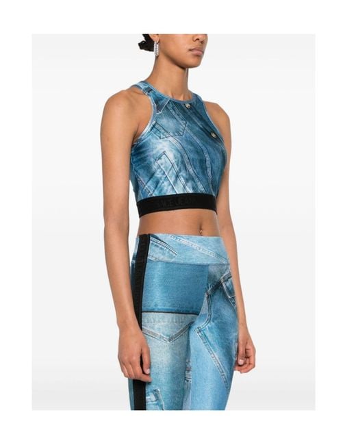 Versace Jeans Blue Patch Denim Crop Top