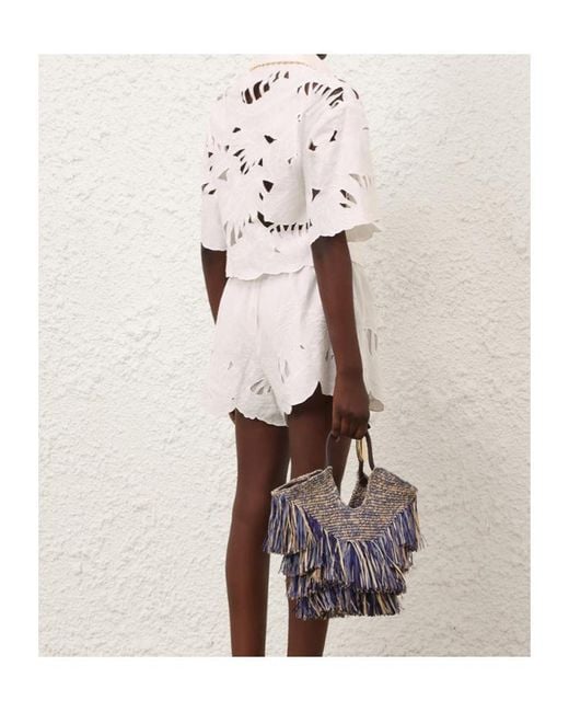Zimmermann White Mahon Embroidered Shorts