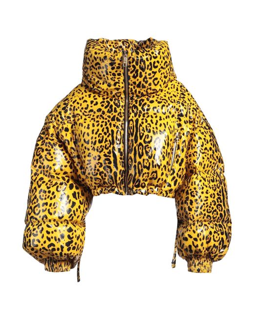Dolce & Gabbana Yellow Leopard Print Down Jacket