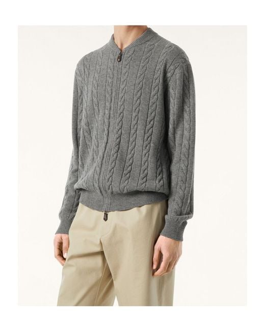 Loro Piana Gray Cedar Bomber Cardigan for men