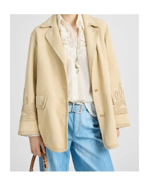 Ermanno Scervino Natural Embroidery Suede Jacket