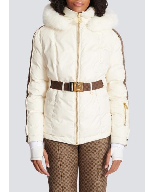Balmain White Belted Pb Down Jacket