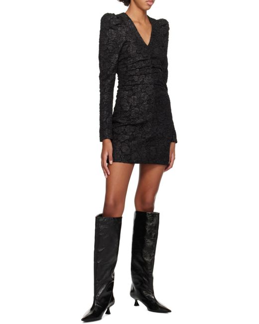 Ganni Black Jacquard V-Neck Mini Dress