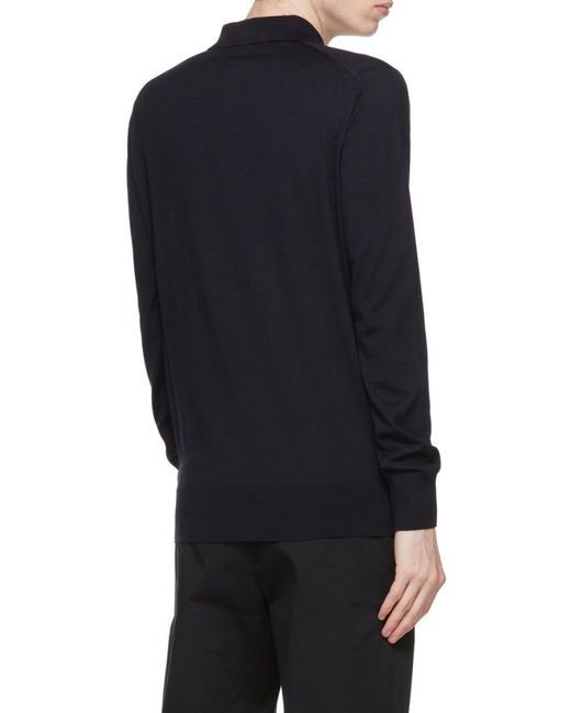 Loro Piana Blue Long-Sleeved Knitted Polo Shirt for men