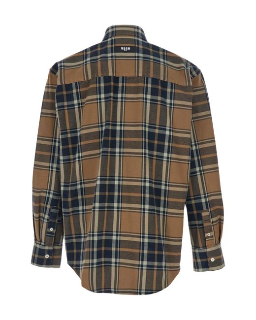 MSGM Gray Long Sleeved Checked Shirt for men