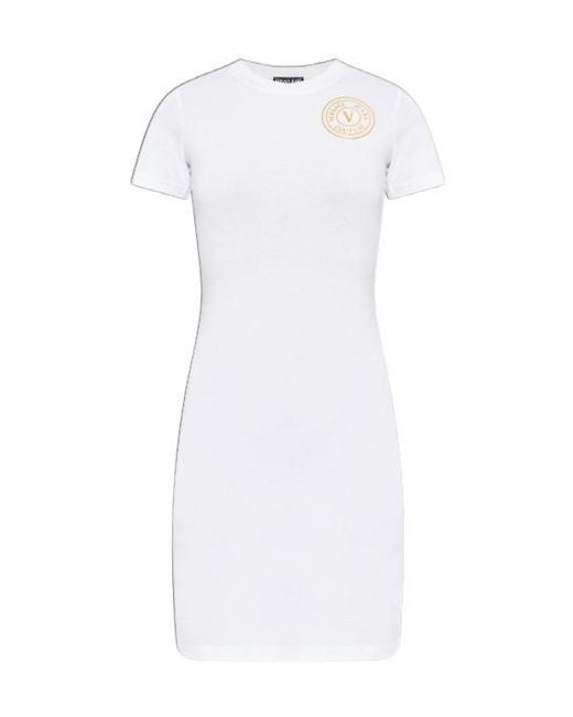 Versace Jeans White Couture Logo Printed Crewneck Dress