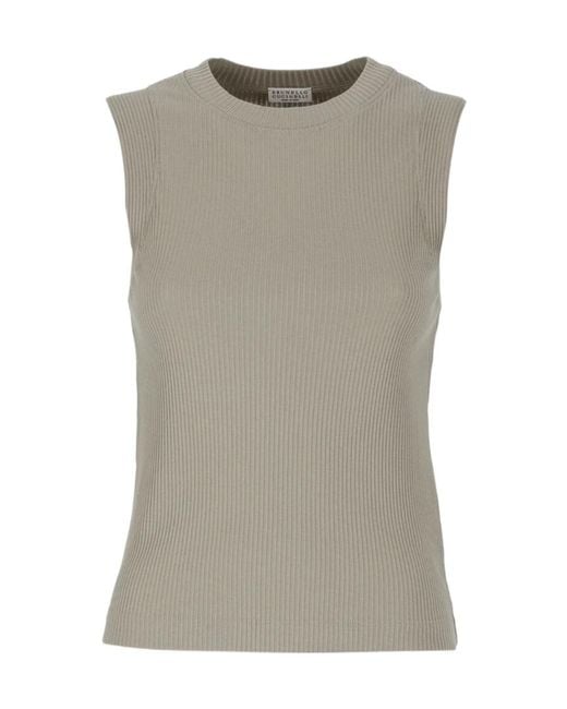 Brunello Cucinelli Gray Crew-Neck Vest Top