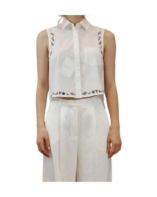 Marella White Pure Cotton Poplin Top With Embroidery