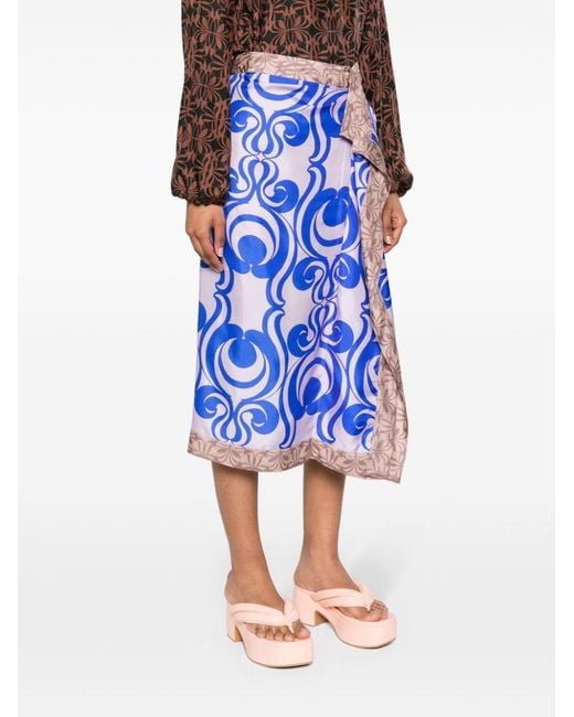 Dries Van Noten Blue Pattern Skirt